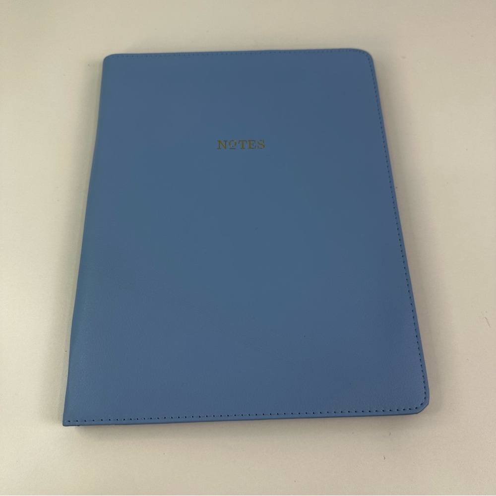 Day Designer Light Blue Soft Padfolio Notebook with "Notes" Graphic in Goldtone